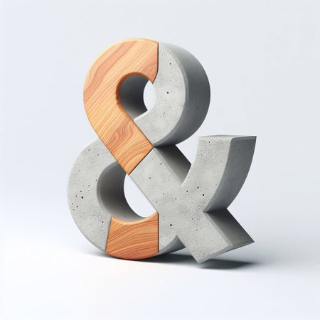 Ampersand mark shape created from concrete and wood. AI generated illustrationの素材