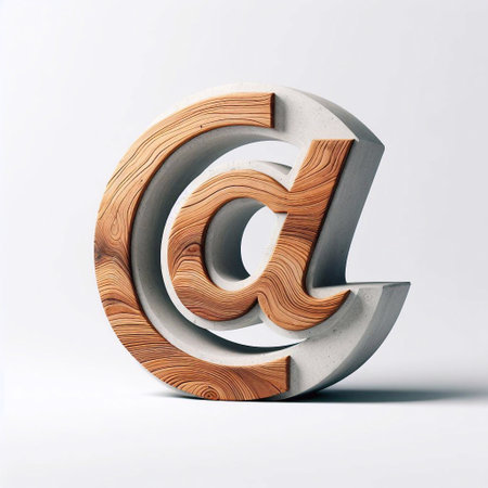 E-mail mark shape created from concrete and wood. AI generated illustrationの素材
