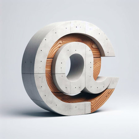 E-mail mark shape created from concrete and wood. AI generated illustrationの素材