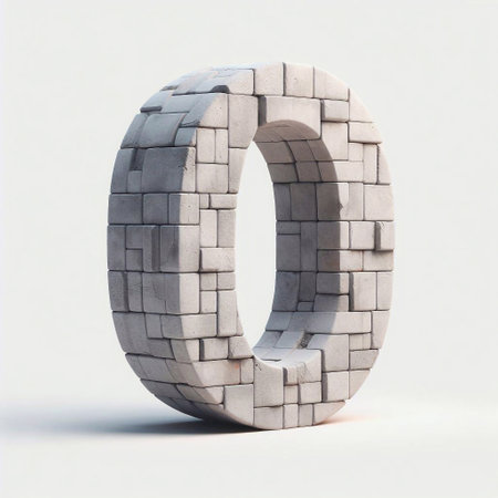 0 digit shape created from concrete and briks. AI generated illustrationの素材