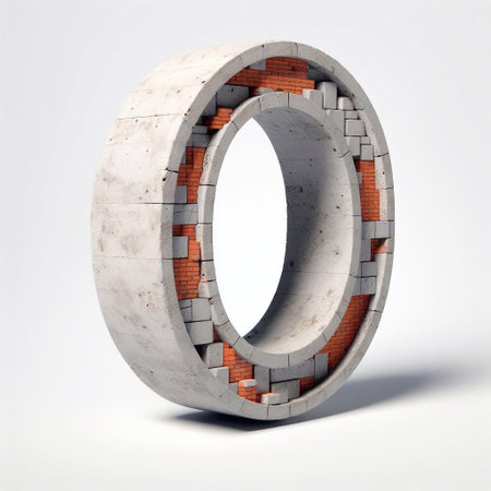 0 digit shape created from concrete and briks. AI generated illustrationの素材