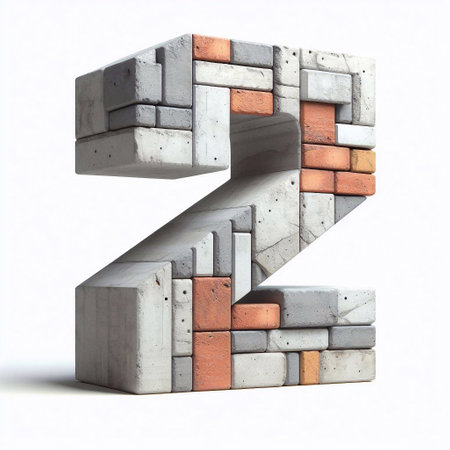 2 digit shape created from concrete and briks. AI generated illustrationの素材