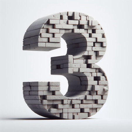 3 digit shape created from concrete and briks. AI generated illustrationの素材