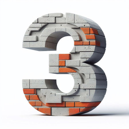 3 digit shape created from concrete and briks. AI generated illustrationの素材