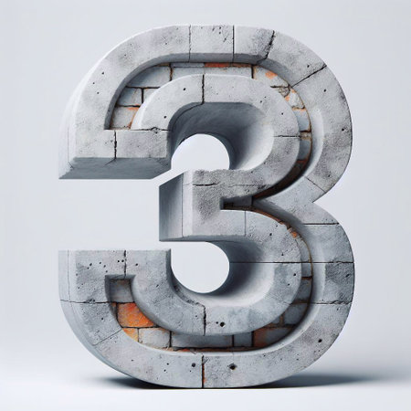 3 digit shape created from concrete and briks. AI generated illustrationの素材
