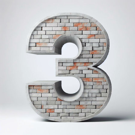 3 digit shape created from concrete and briks. AI generated illustrationの素材