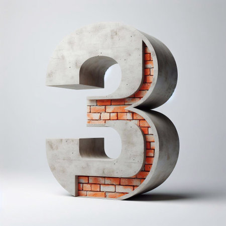 3 digit shape created from concrete and briks. AI generated illustrationの素材