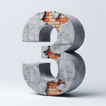 3 digit shape created from concrete and briks. AI generated illustrationの素材