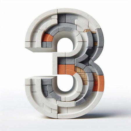 3 digit shape created from concrete and briks. AI generated illustrationの素材