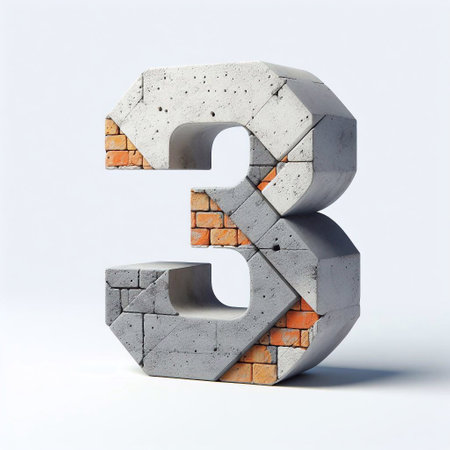 3 digit shape created from concrete and briks. AI generated illustrationの素材