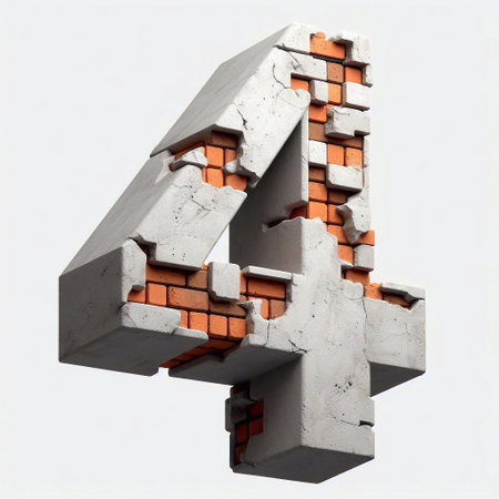 4 digit shape created from concrete and briks. AI generated illustrationの素材