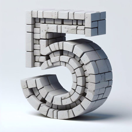 5 digit shape created from concrete and briks. AI generated illustrationの素材