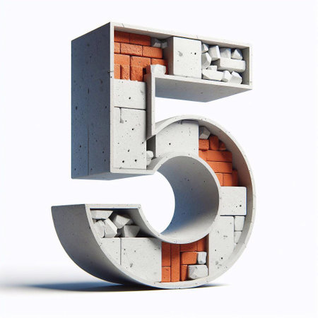 5 digit shape created from concrete and briks. AI generated illustrationの素材