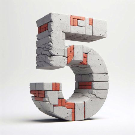 5 digit shape created from concrete and briks. AI generated illustrationの素材