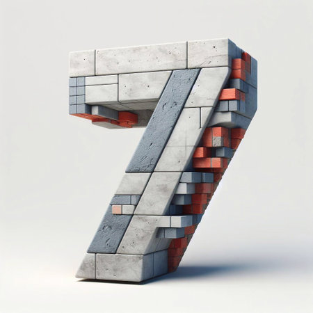 7 digit shape created from concrete and briks. AI generated illustrationの素材