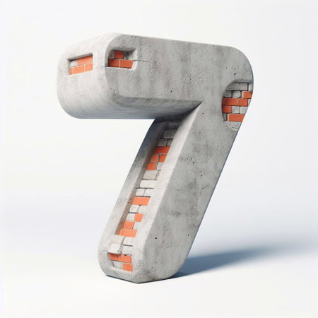 7 digit shape created from concrete and briks. AI generated illustrationの素材