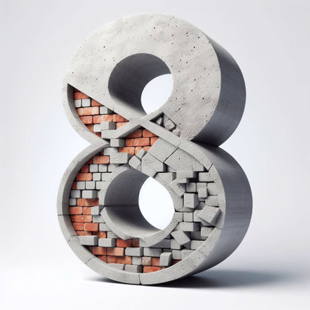 8 digit shape created from concrete and briks. AI generated illustrationの素材