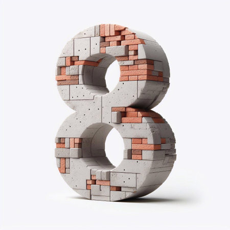 8 digit shape created from concrete and briks. AI generated illustrationの素材