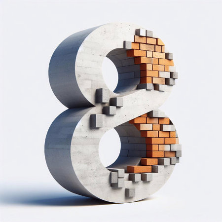 8 digit shape created from concrete and briks. AI generated illustrationの素材