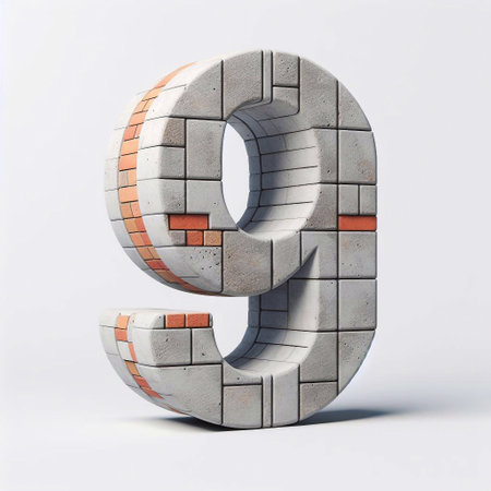 9 digit shape created from concrete and briks. AI generated illustrationの素材