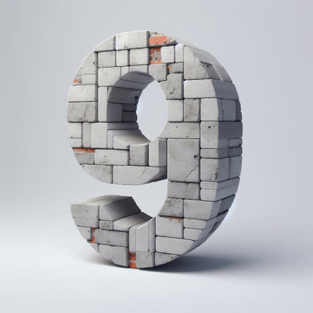 9 digit shape created from concrete and briks. AI generated illustrationの素材