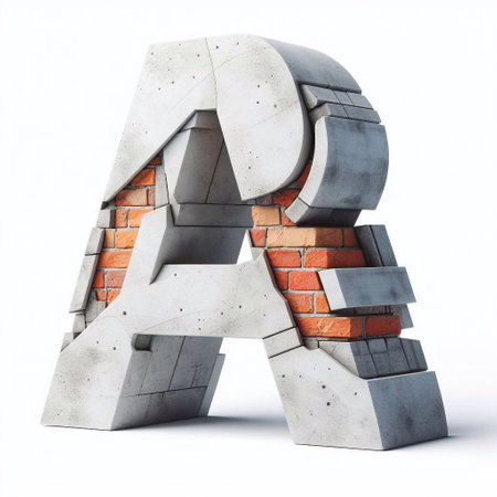 A letter shape created from concrete and briks. AI generated illustrationの素材
