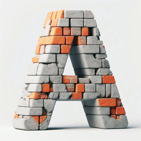 A letter shape created from concrete and briks. AI generated illustrationの素材
