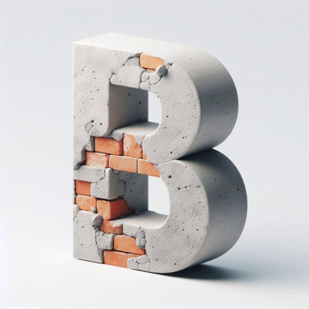 B letter shape created from concrete and briks. AI generated illustrationの素材