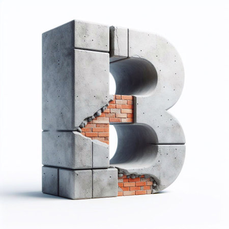 B letter shape created from concrete and briks. AI generated illustrationの素材