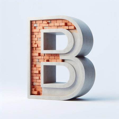 B letter shape created from concrete and briks. AI generated illustrationの素材