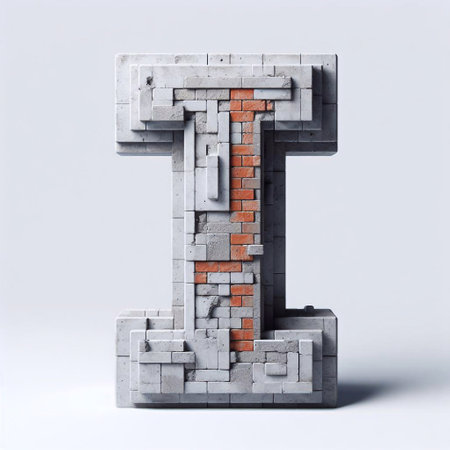 I letter shape created from concrete and briks. AI generated illustrationの素材