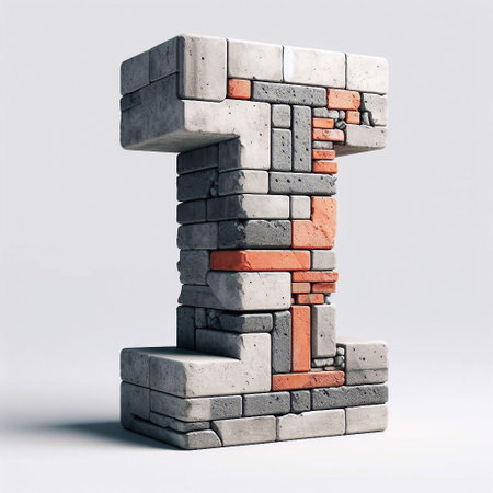 I letter shape created from concrete and briks. AI generated illustrationの素材