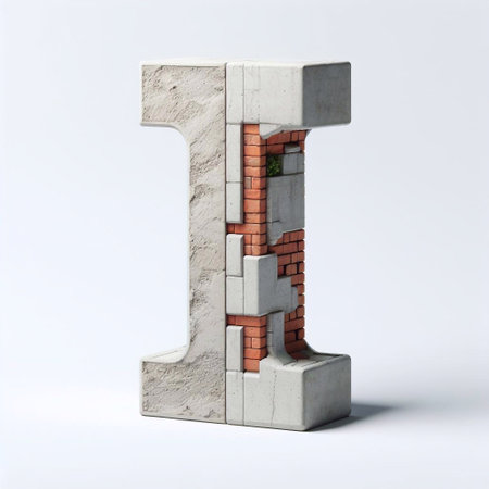 I letter shape created from concrete and briks. AI generated illustrationの素材