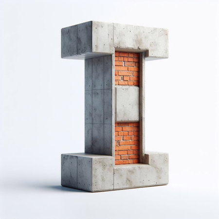 I letter shape created from concrete and briks. AI generated illustrationの素材