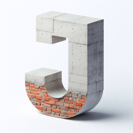 J letter shape created from concrete and briks. AI generated illustrationの素材