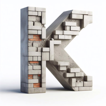 K letter shape created from concrete and briks. AI generated illustrationの素材