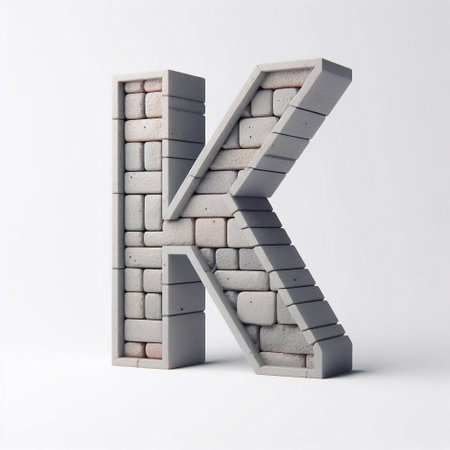 K letter shape created from concrete and briks. AI generated illustrationの素材