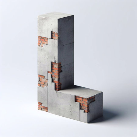 L letter shape created from concrete and briks. AI generated illustrationの素材