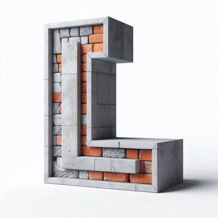 L letter shape created from concrete and briks. AI generated illustrationの素材