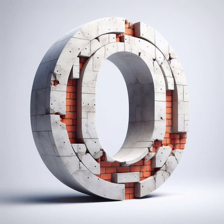 O letter shape created from concrete and briks. AI generated illustrationの素材