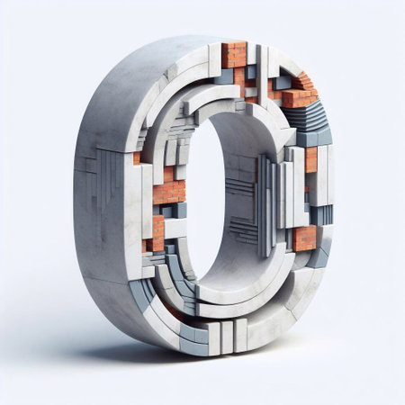 O letter shape created from concrete and briks. AI generated illustrationの素材
