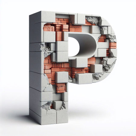 P letter shape created from concrete and briks. AI generated illustrationの素材