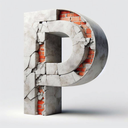 P letter shape created from concrete and briks. AI generated illustrationの素材