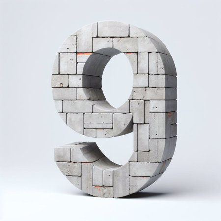 9 digit shape created from concrete and briks. AI generated illustrationの素材
