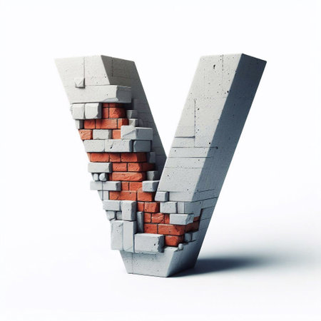 V letter shape created from concrete and briks. AI generated illustrationの素材