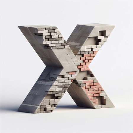 X letter shape created from concrete and briks. AI generated illustrationの素材