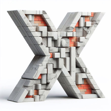 X letter shape created from concrete and briks. AI generated illustrationの素材
