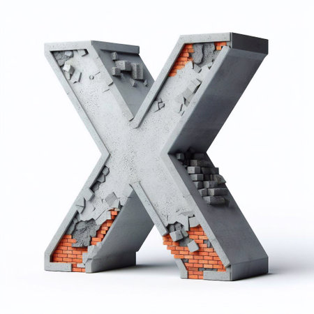 X letter shape created from concrete and briks. AI generated illustrationの素材