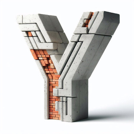 Y letter shape created from concrete and briks. AI generated illustrationの素材
