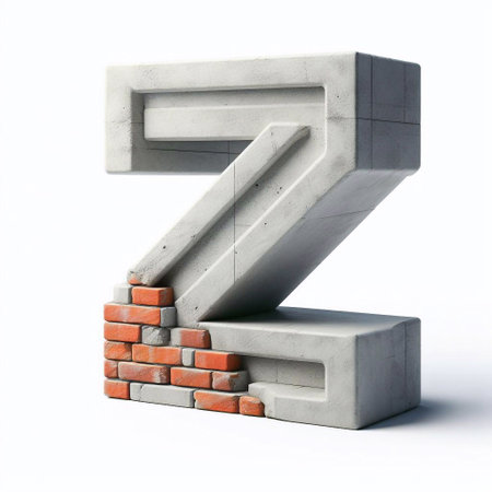Z letter shape created from concrete and briks. AI generated illustrationの素材